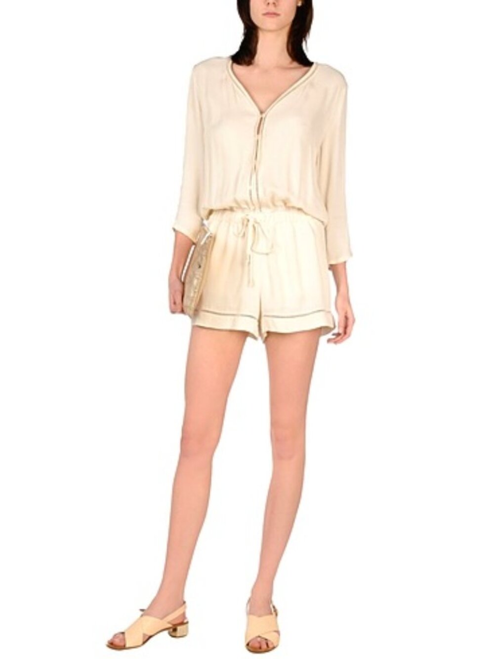 Atos Lombardini Italy Ivory Viscose Embroidered Lace Romper Jumpsuit 44 IT M